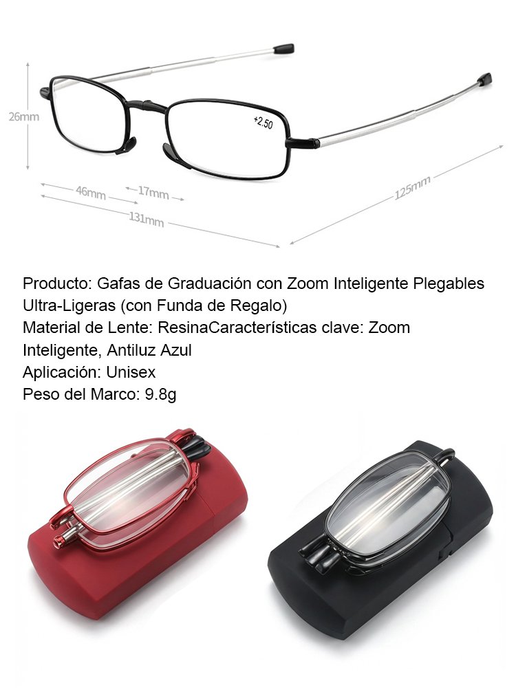 Gafas de lectura inteligentes ultraligeras plegables con zoom y estuche incluido