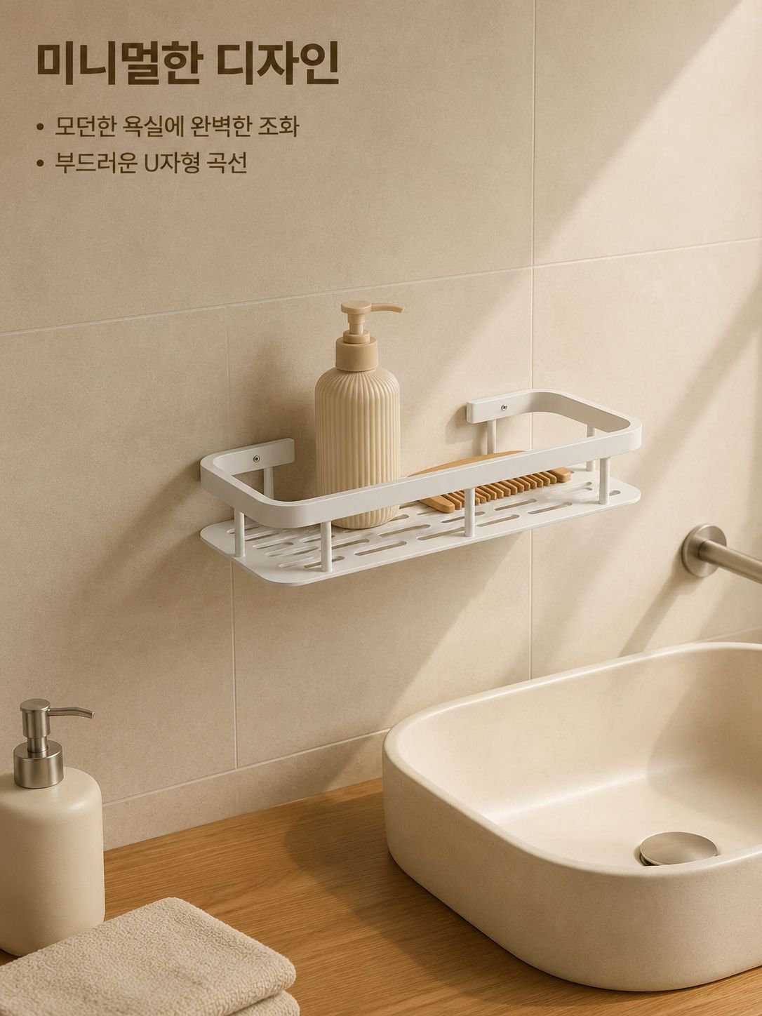 튼튼한 벽걸이 욕실 선반 설치 모습