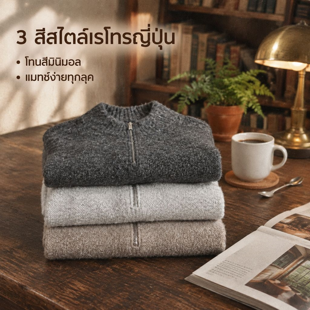 เสื้อกันหนาวไหมพรมคอสูงซิปครึ่งตัวสไตล์ญี่ปุ่น สำหรับฤดูใบไม้ร่วงและฤดูหนาว