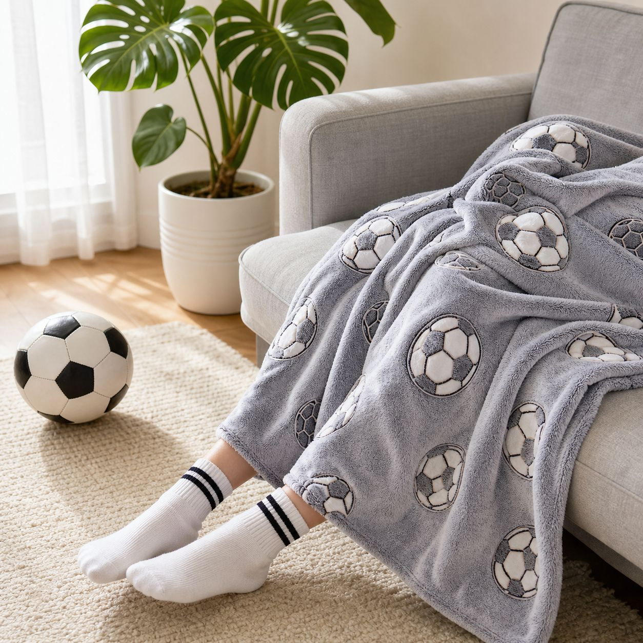 Luminous Soccer Ball Throw Blanket for Home Use