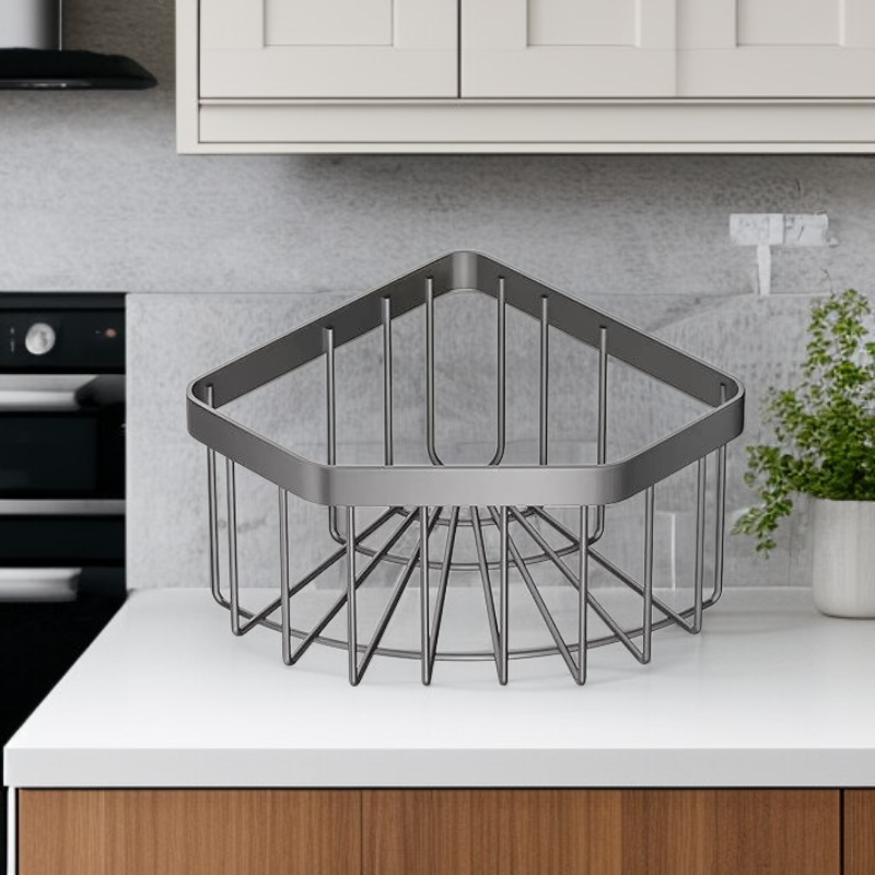 주방 싱크대 코너 무타공 삼각 배수 바구니 수납 선반