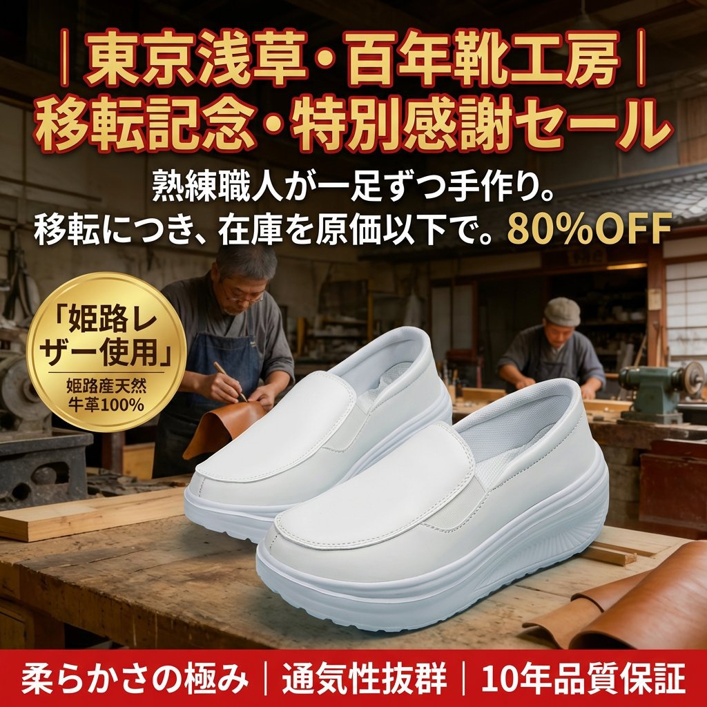 【東京浅草・百年靴工房｜移転記念・特別感謝セール】本革厚底スニーカー