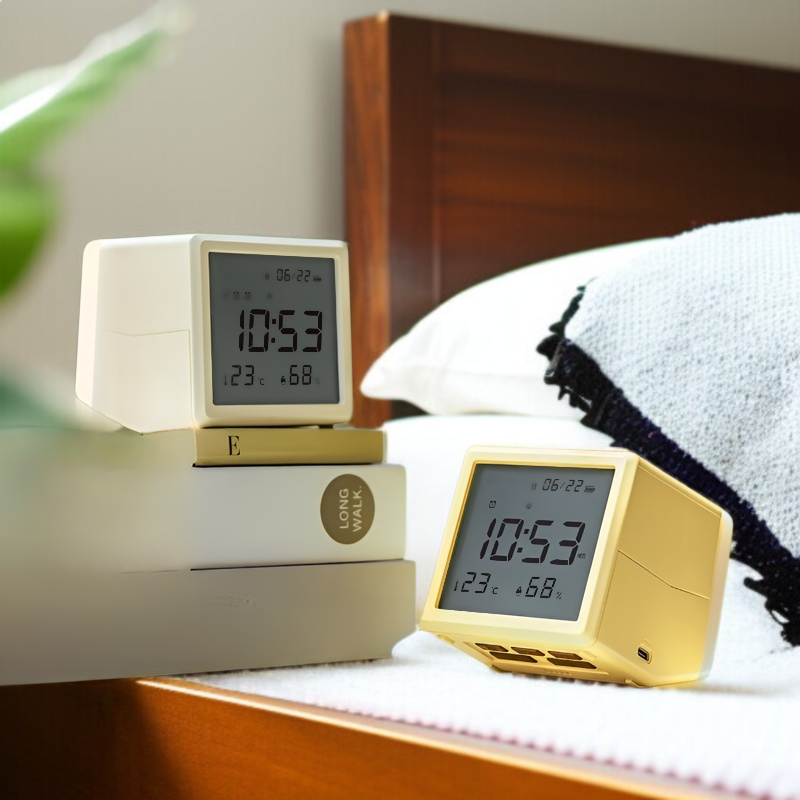 シーソー目覚まし時計ナイトライト、無段階調光、温度と湿度表示、ワンタッチスイッチ付きデュアル目覚まし時計、デスクトップLED大画面デジタルディスプレイ時計、多機能ナイトライト、ベッドサイドランプ、Ty