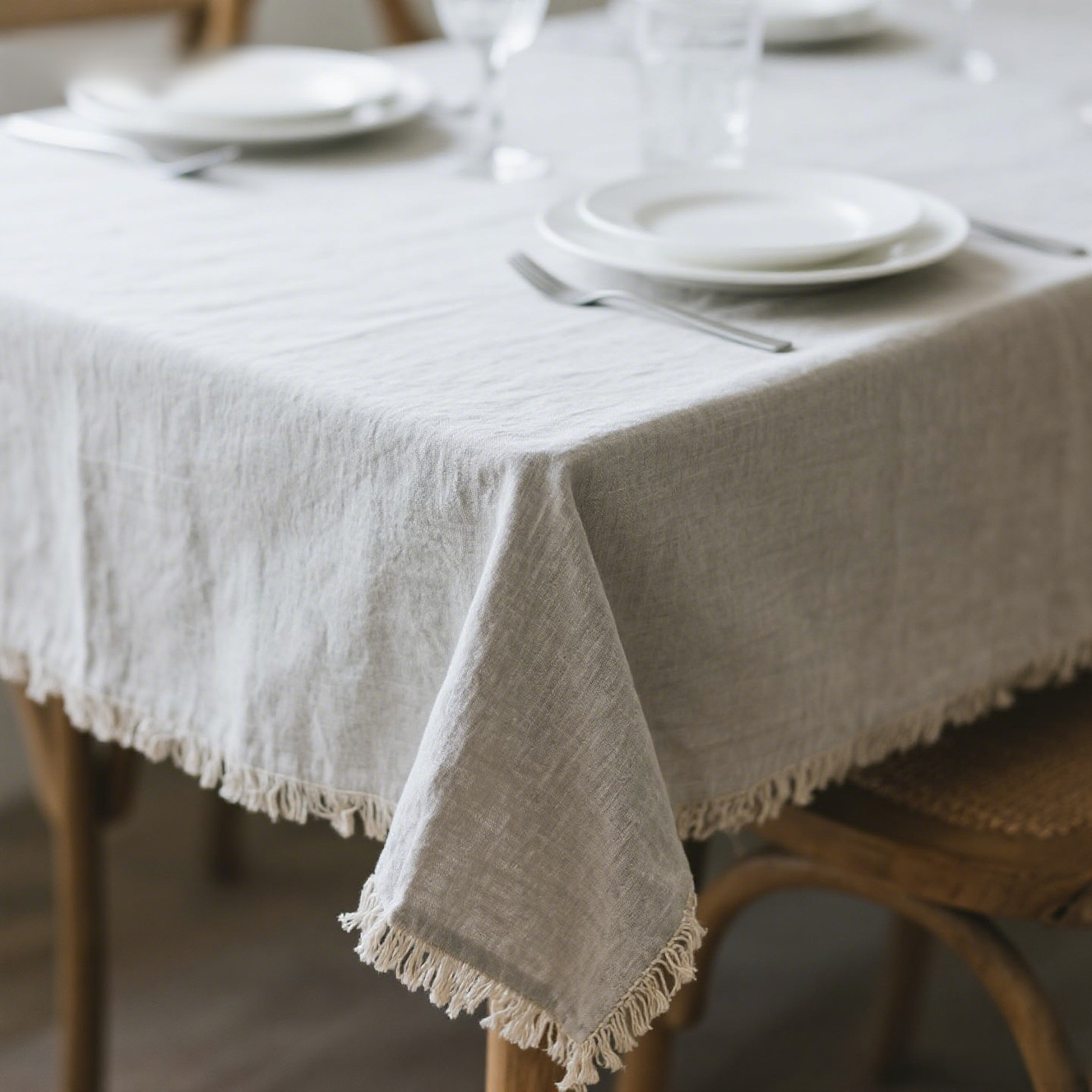 Solid color cotton and linen tablecloth