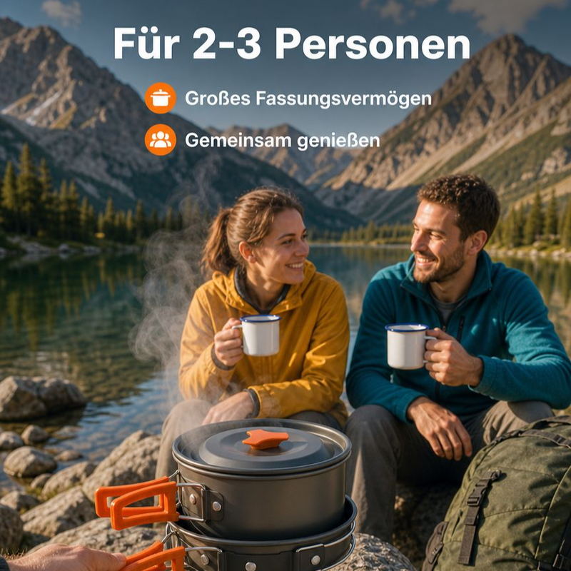 2-3 Personen Edelstahl Camping Kochgeschirr-Set