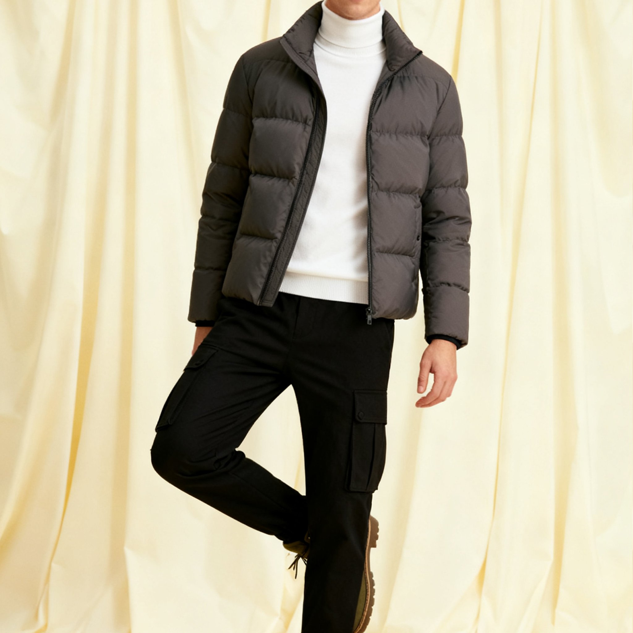 딥그린 숏 패딩 전체 이미지