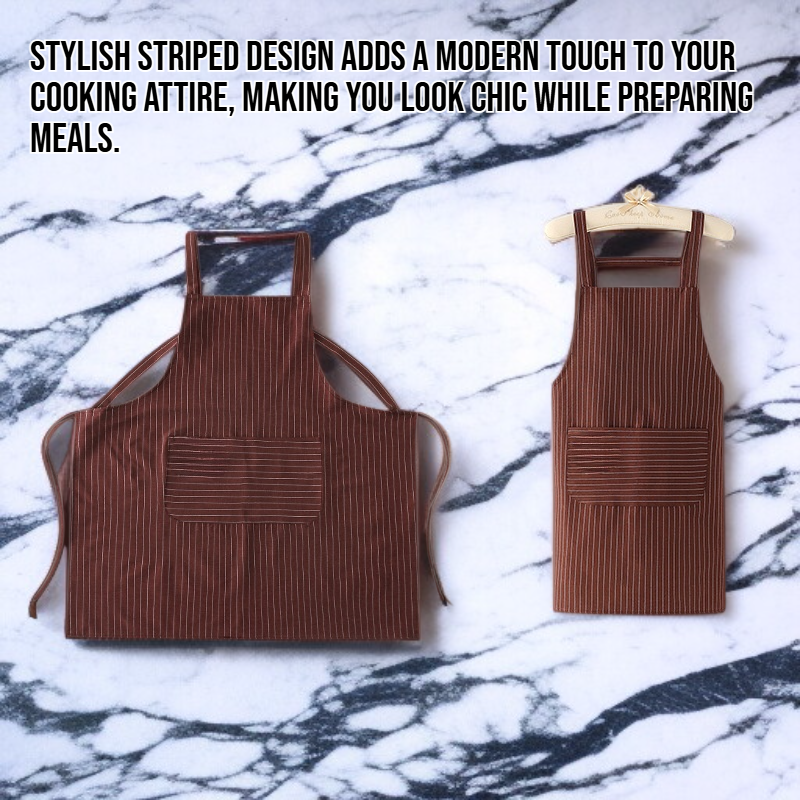 Kitchen apron made of cotton and linen with stripes.