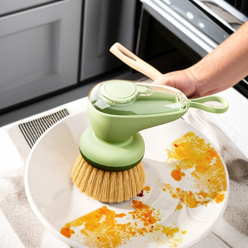 가정용 손상없는 냄비 청소 냄비 브러쉬 자동 수액 압출 수액 세척 냄비 브러쉬 게으름뱅이 주방 필수 자동 수액 브러쉬