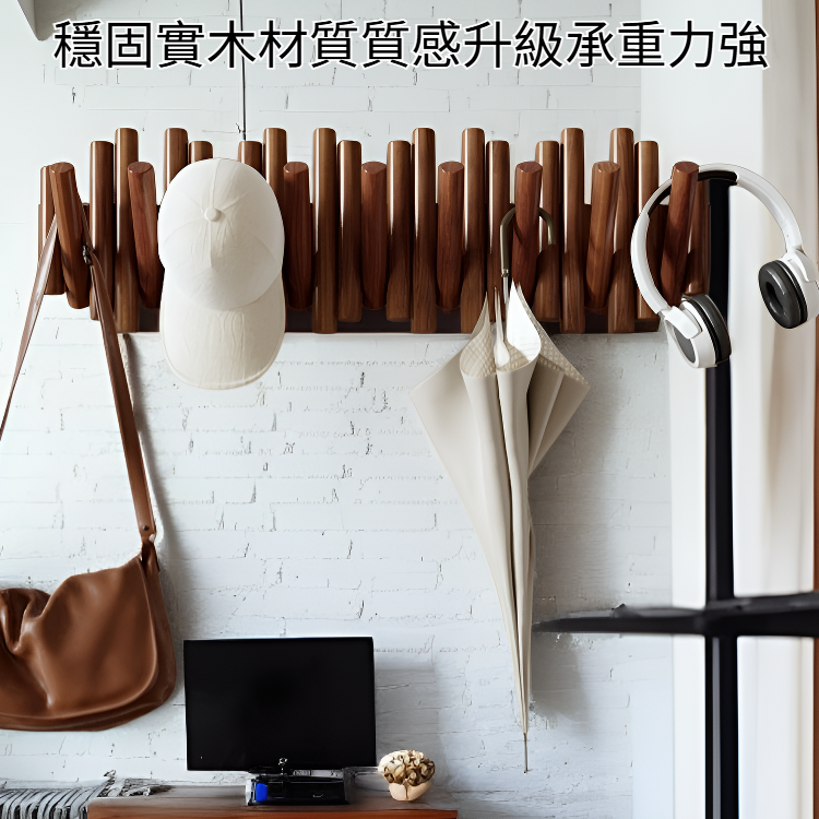 門後壁掛式實木衣帽架 摺疊免釘安裝