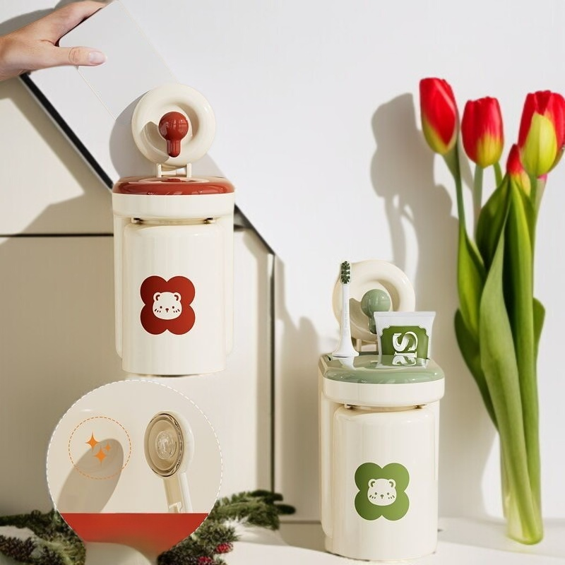 펀치패드 칫솔 컵걸이 플라워 거꾸로 걸이 수납선반 물빠짐 양치컵 수납컵걸이