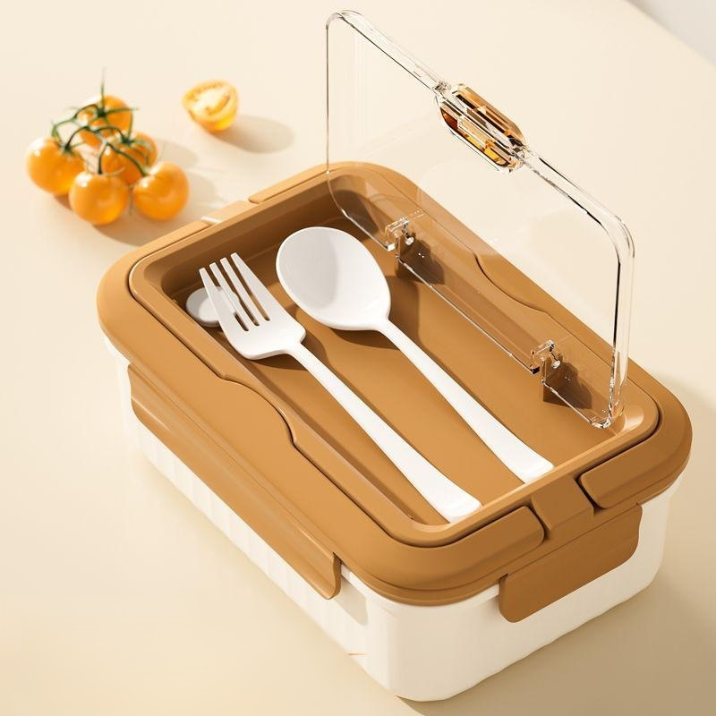 Glass lunch box with lid for storing cutlery