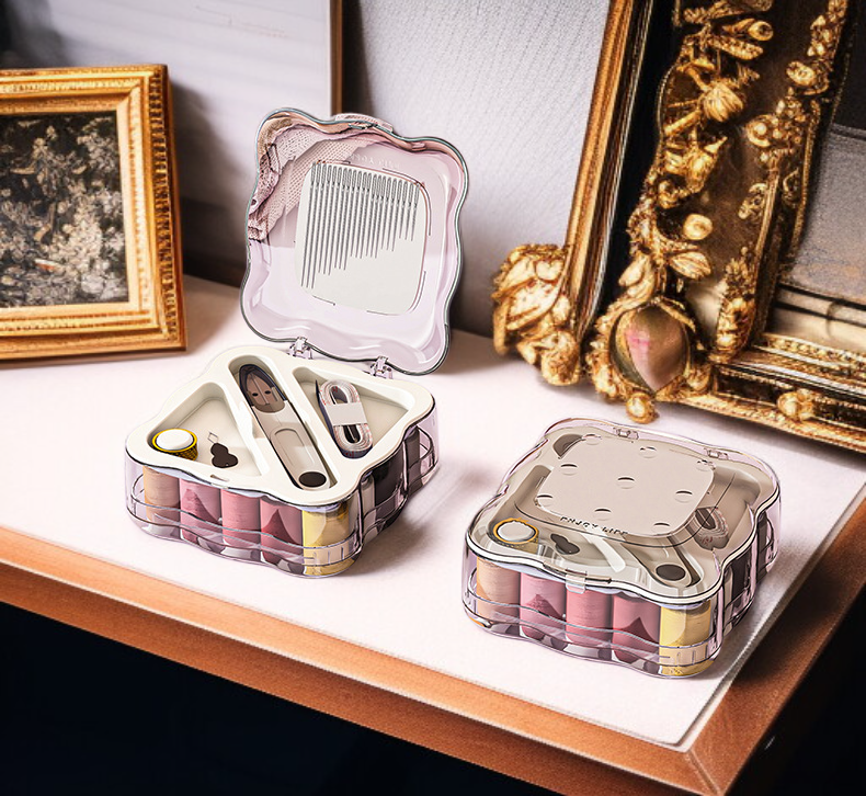 Sewing accessories stored in portable magnetic box