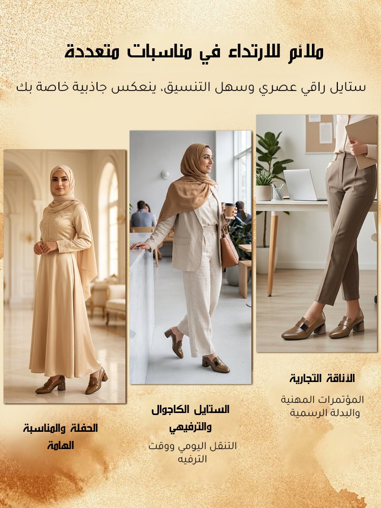 حذاء جلدي راقي بكعب عالي مربع وطرائق ارتداء مختلفة 