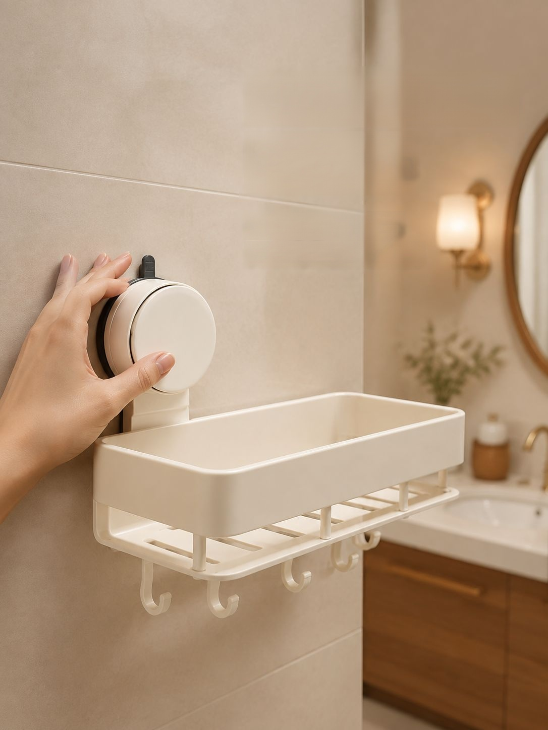 Estante de baño para lavabo, instalación sin perforar