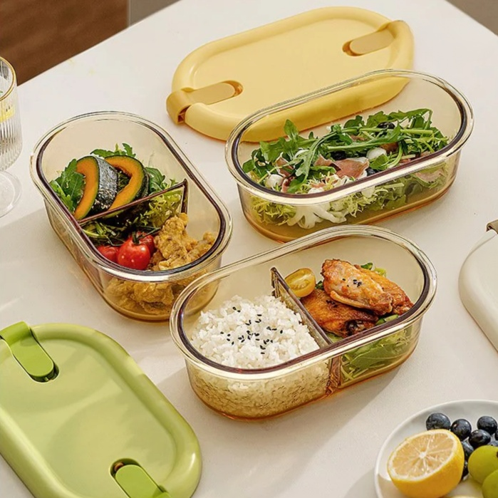 High Borosilicate Glass Divided Lunch Box, Microwave & Freezer Safe Bento Box for Office Workers