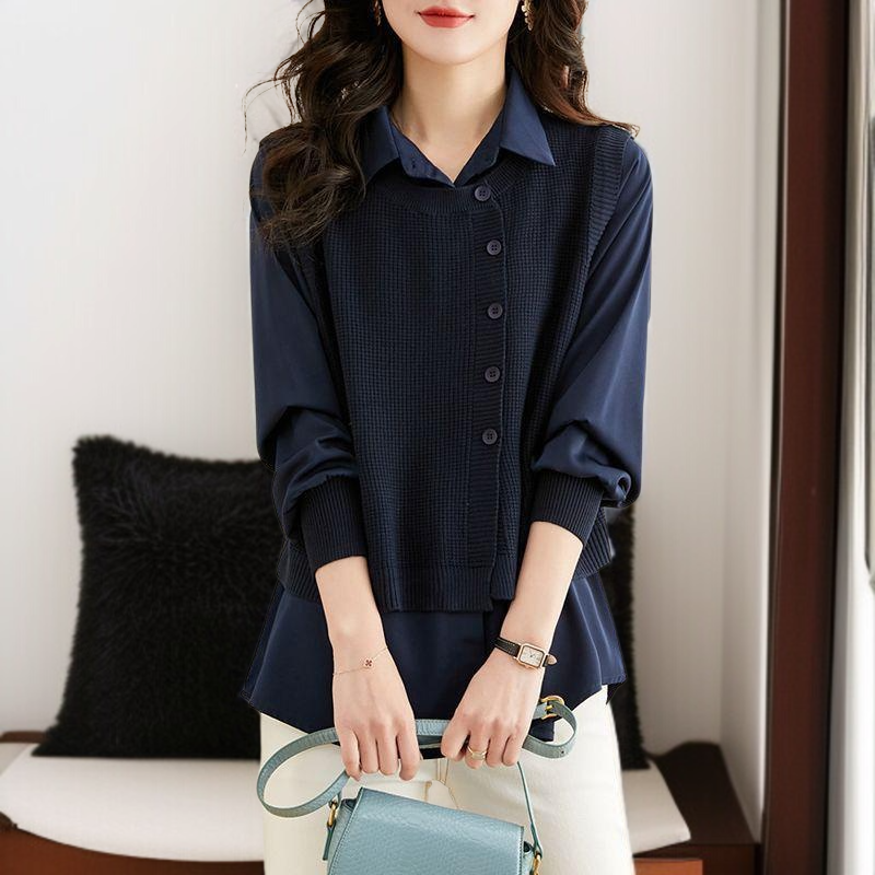 가을 여성 스웨터 페이크 투피스 고급스러운 스타일