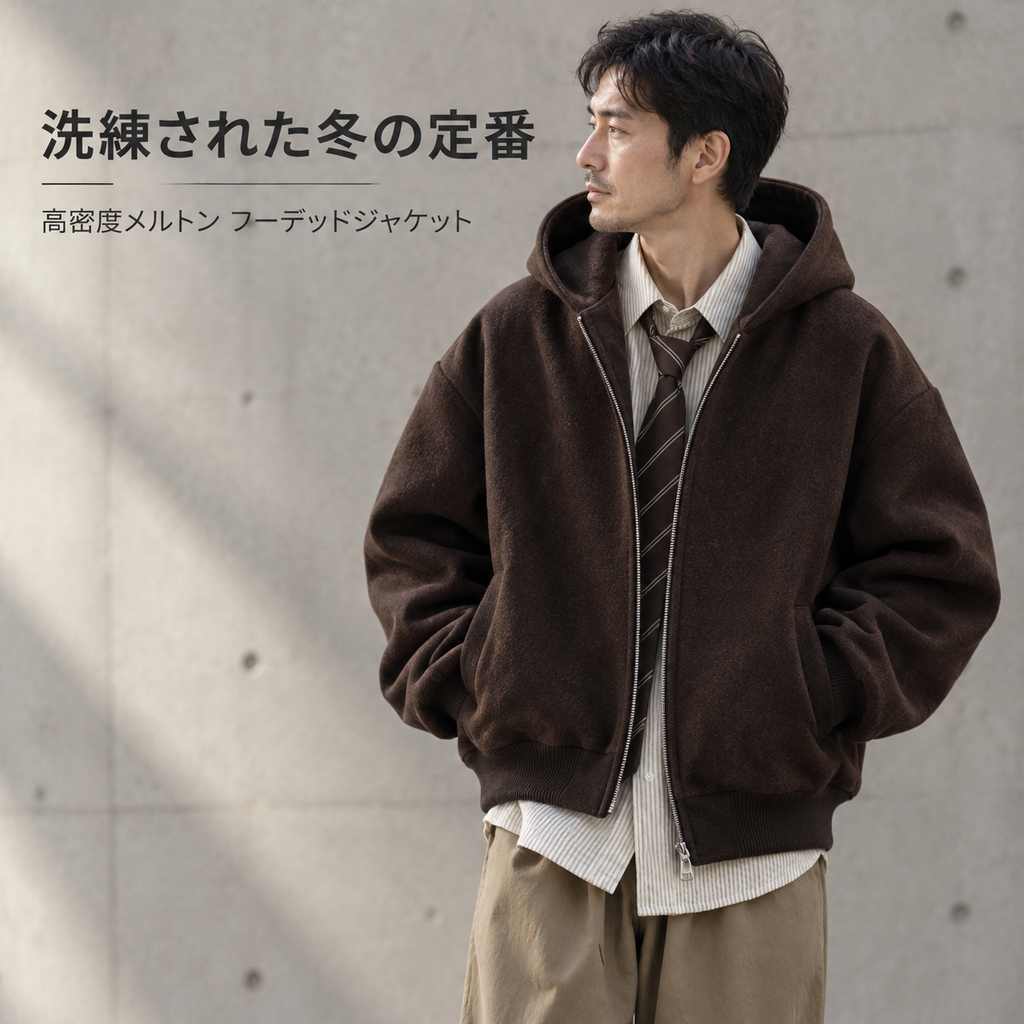 日系復古スタイルウールフードジャケットコート メンズ 春秋冬