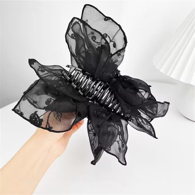 Double-Sided Rose-Embroidered Hair Clip