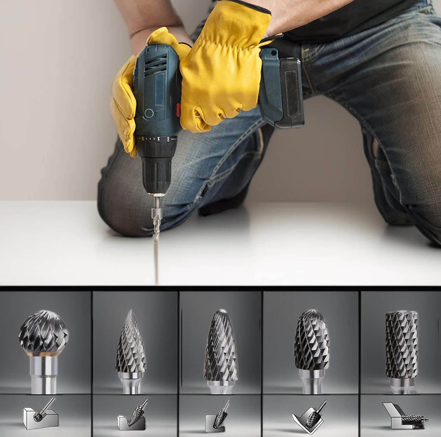 回転ヤスリフライス 彫刻刀 超硬研削ヘッド 木彫タングステン鋼研削ヘッド 回転ヤスリ ルーター 木彫工具セット