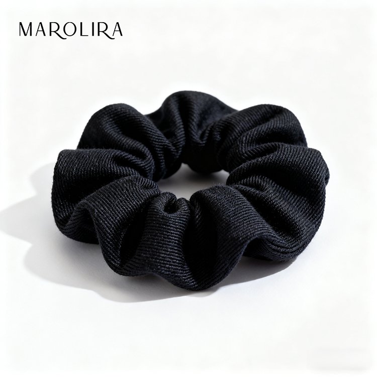 Dívčí gumička do vlasů s kroužkem na tlusté střevo, jednoduchá látková černá (5 ks)