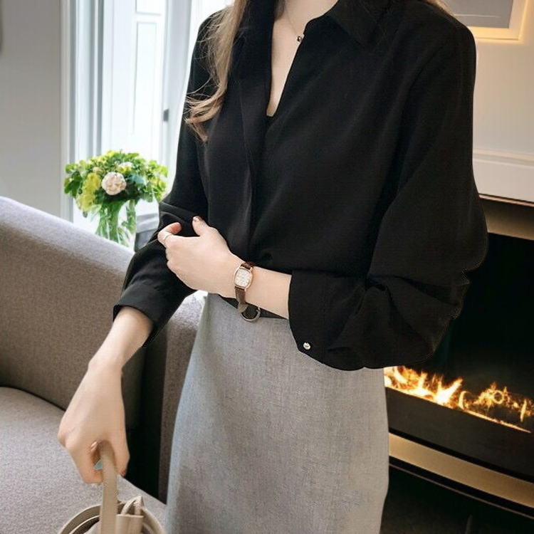 봄 한범 여 긴팔 셔츠 솔리드 이너 쉬폰 상의 봄 한범 긴팔 셔츠 이너 쉬폰 셔츠