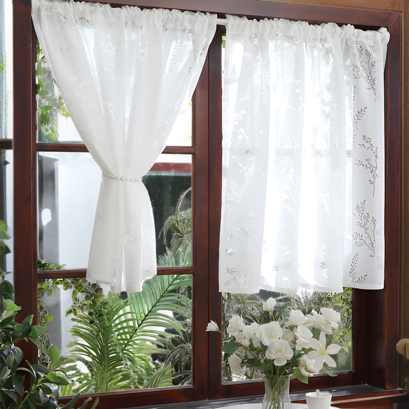 田園風アメリカンラベンダーの花のカーテン 窓のカーテン フレンチホワイトレース リビングルーム バルコニー 出窓 ドアカーテン パーティション