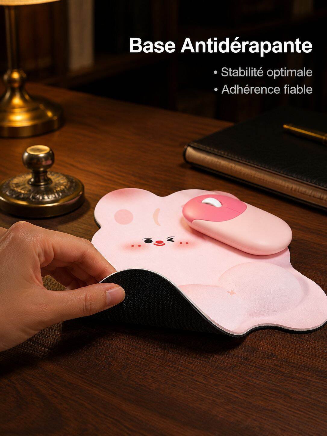 Tapis de souris lapin mignon avec repose-poignet 3D antidérapant