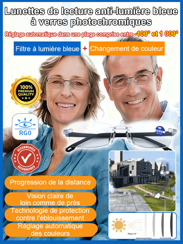 Lunettes de lecture anti-lumière bleue à verres photochromiques