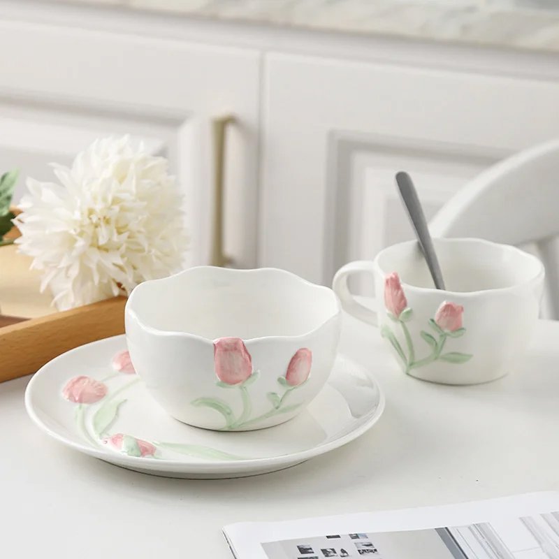 현대풍 3D 압화 울금 향화 도안 도자기 그릇 접시