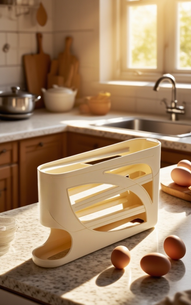 주방에 놓인 계란 보관함 사용 예시