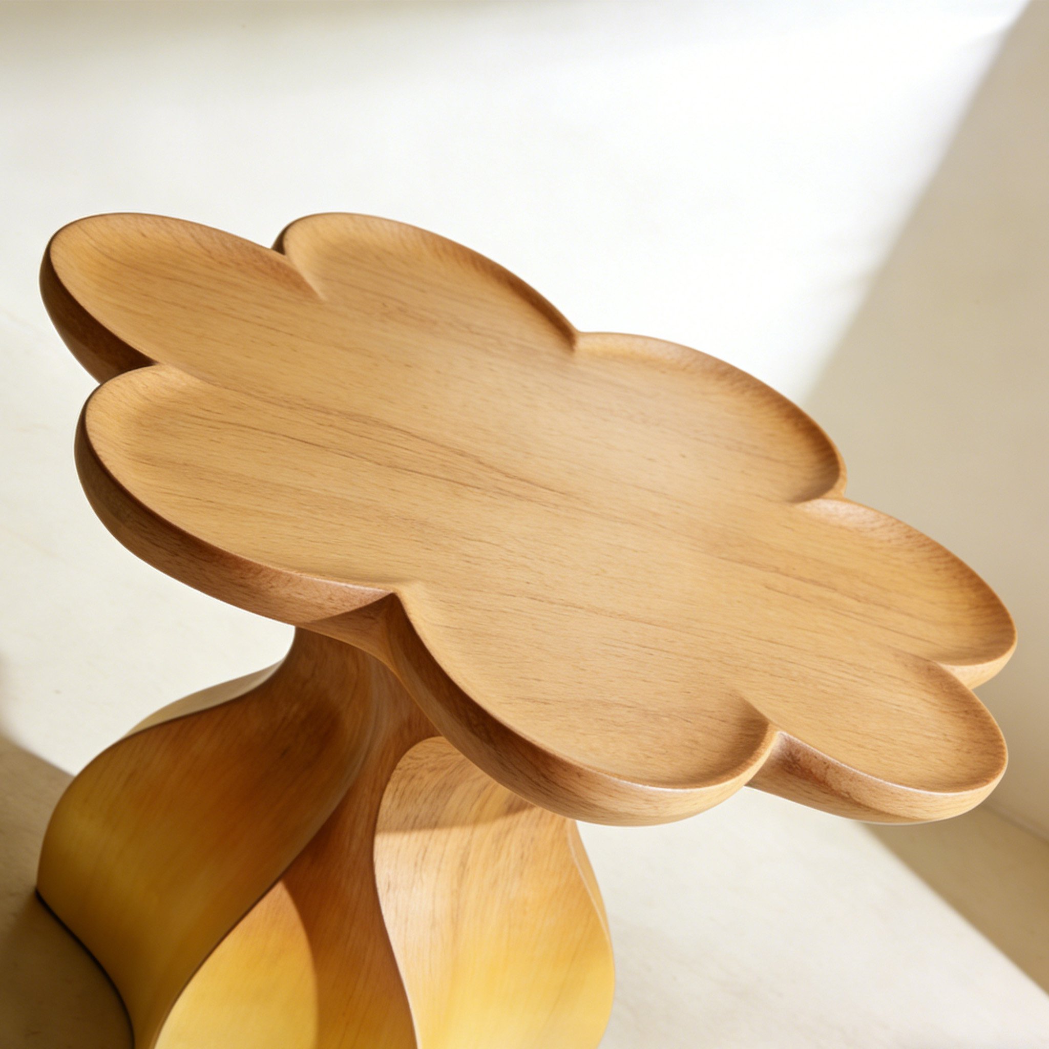 Detalle de los bordes decorativos en la mesa de centro