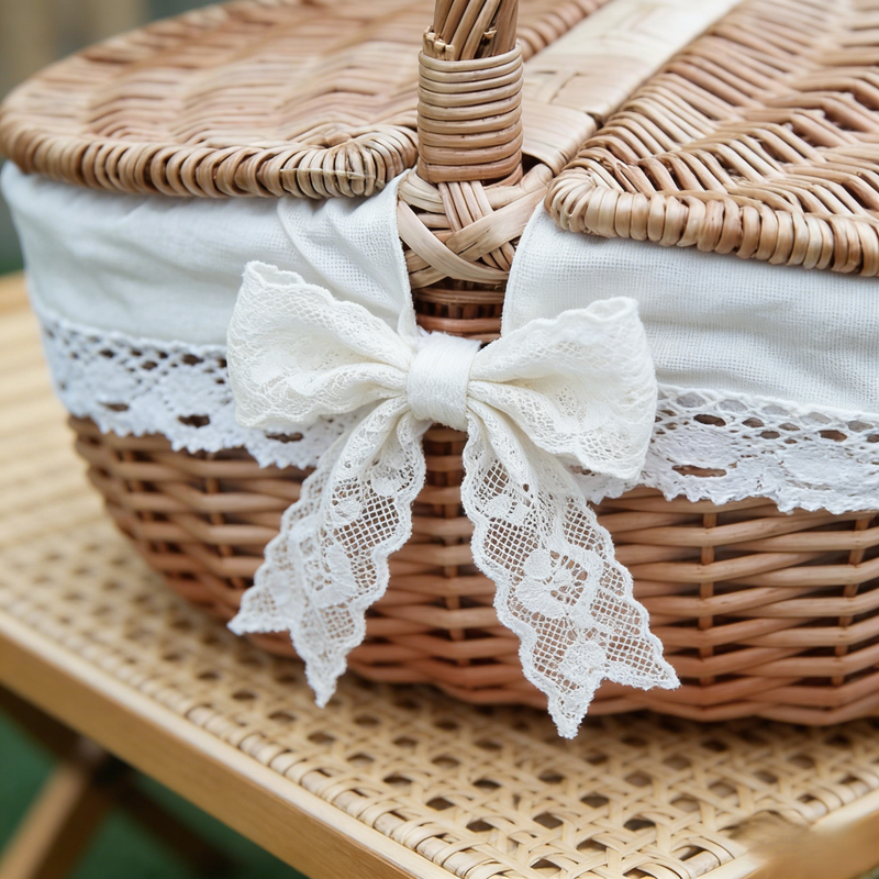 Landhaus-Rattan-Korb mit Deckel, Aufbewahrungskorb, Picknickkorb