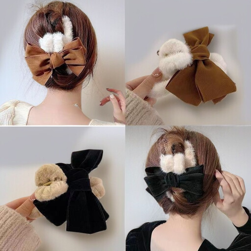French plush bow hair clip