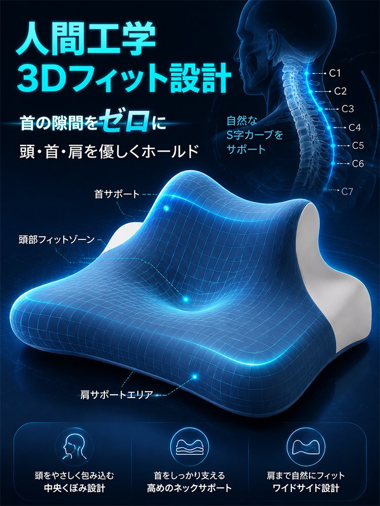【首の痛みに悩む人におすすめです】接触冷感低反発首肩フィット枕