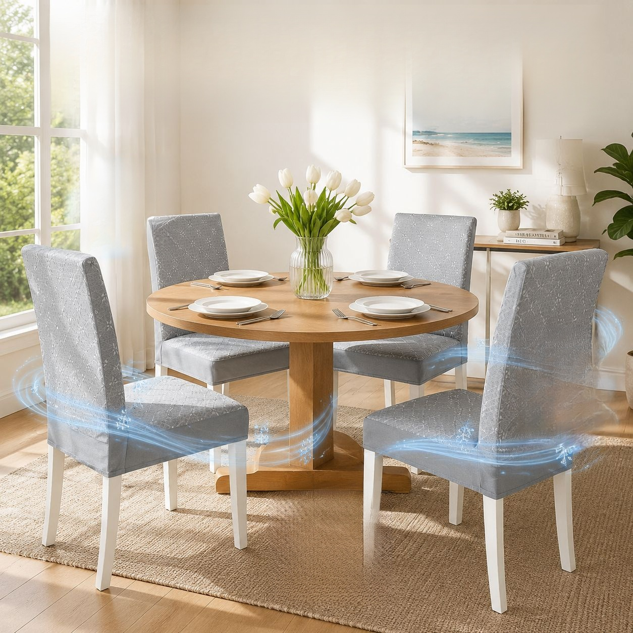 Ice silk cooling chair cover, all-in-one universal cover, full coverage, simple straight back dining