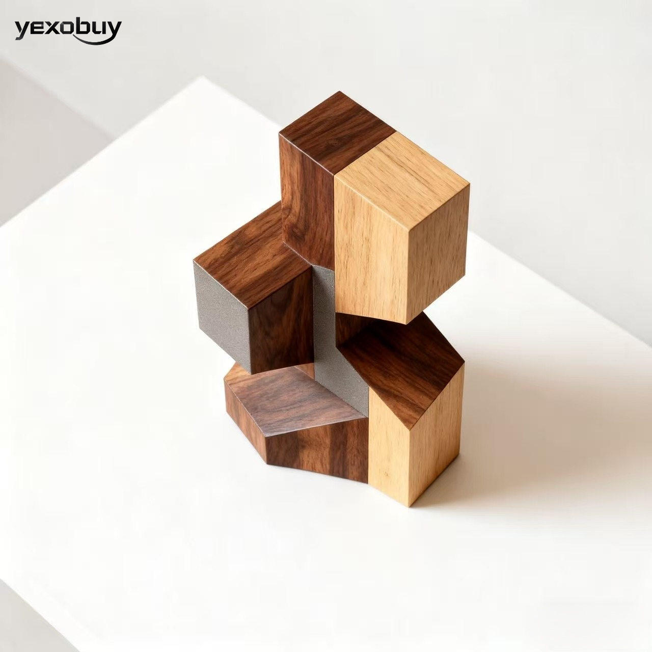 기하학적인 견고한 목재 예술 장식품(2개)