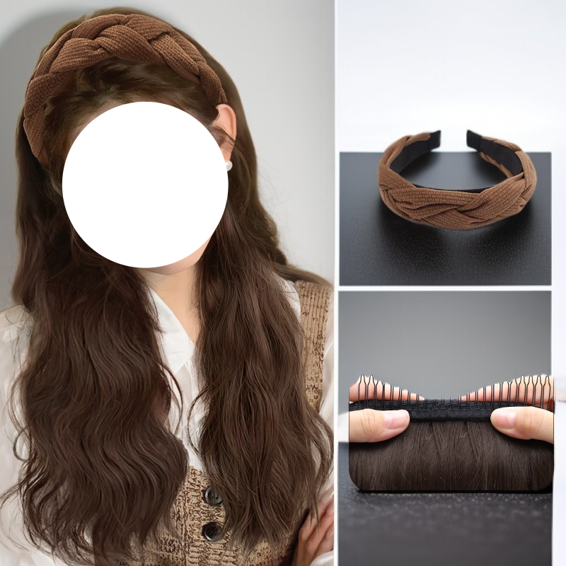 여성용 머리띠 일체형 롱 웨이브 반가발 진짜 머리카락