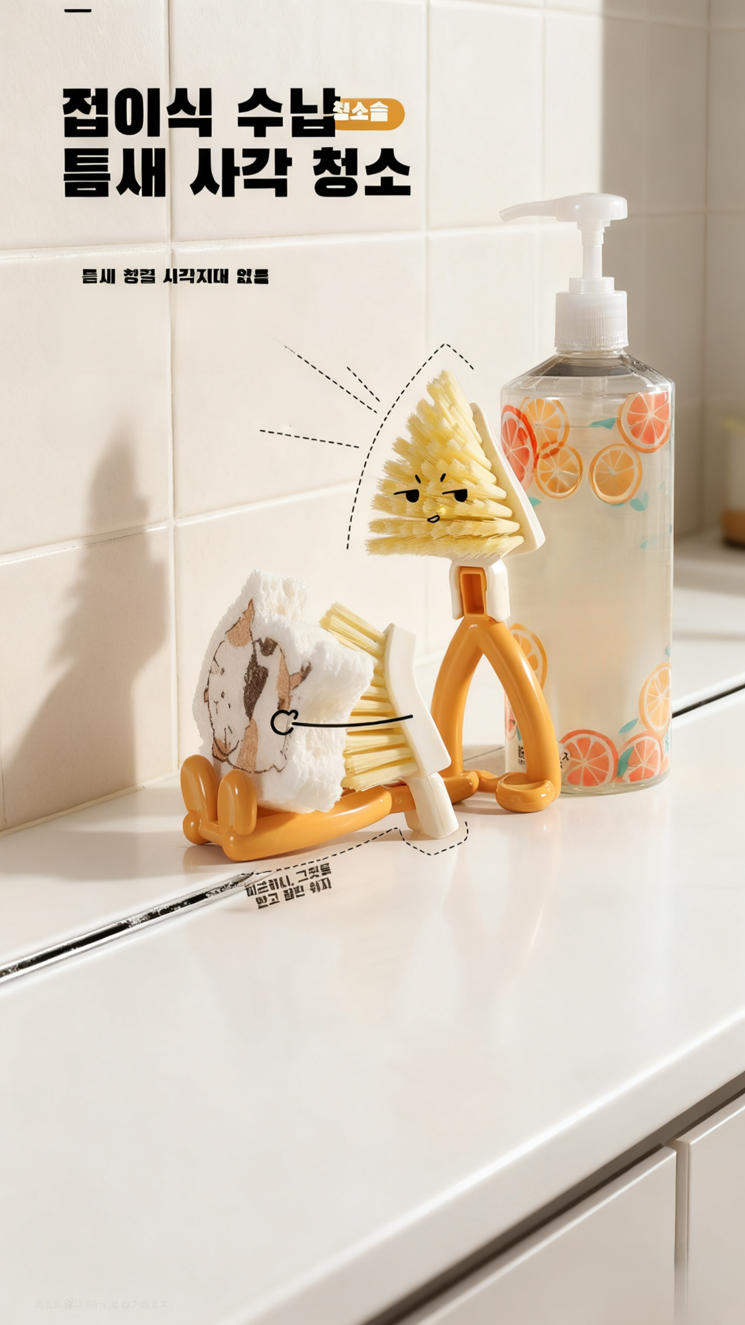 주방 접이식 삼각 브러쉬 전체 모습