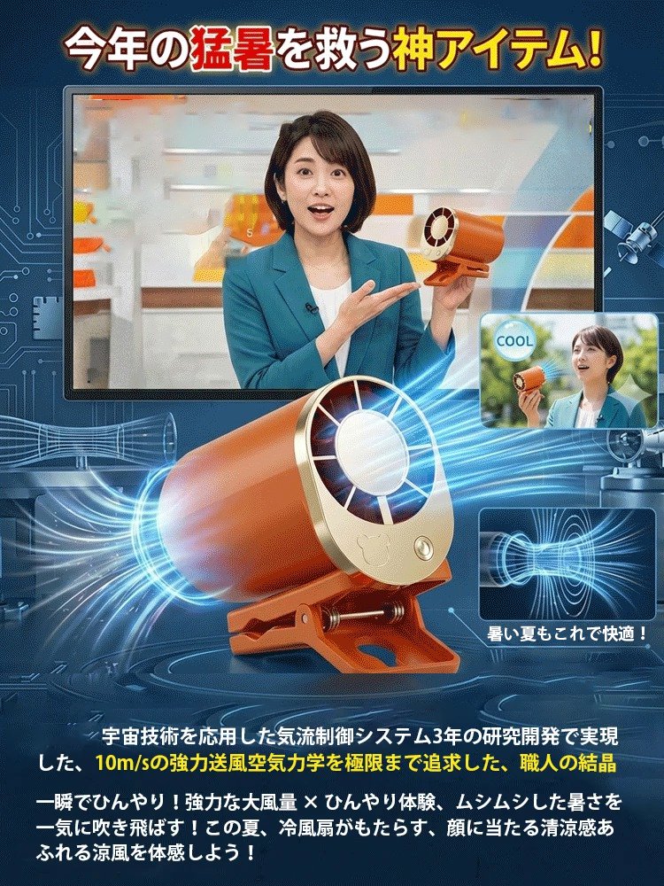 【体感マイナス超ひんやり】半導体冷却クリップファン
