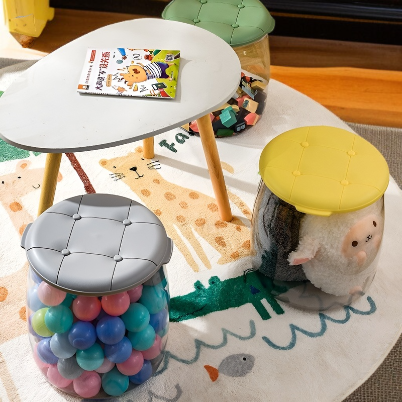 Transparenter Kunststoffhocker, multifunktionaler Kinderpuppen-Aufbewahrungshocker, Wohnzimmer-Schuh