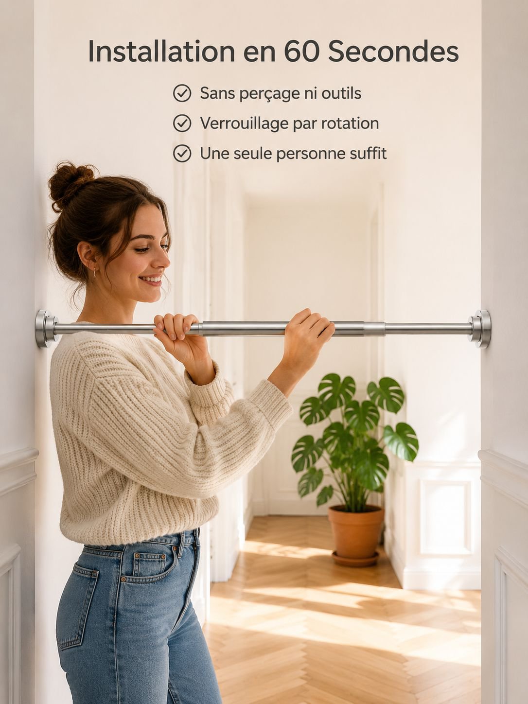 Barre de séchage à linge télescopique en acier inoxydable sans perçage, barre de rideau de douche, b