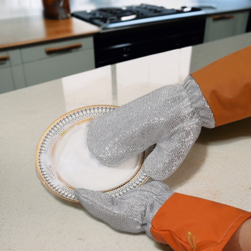 Long Thick Waterproof Heat-Resistant Wire Gloves for Dishwashing and Oil Stain Removal