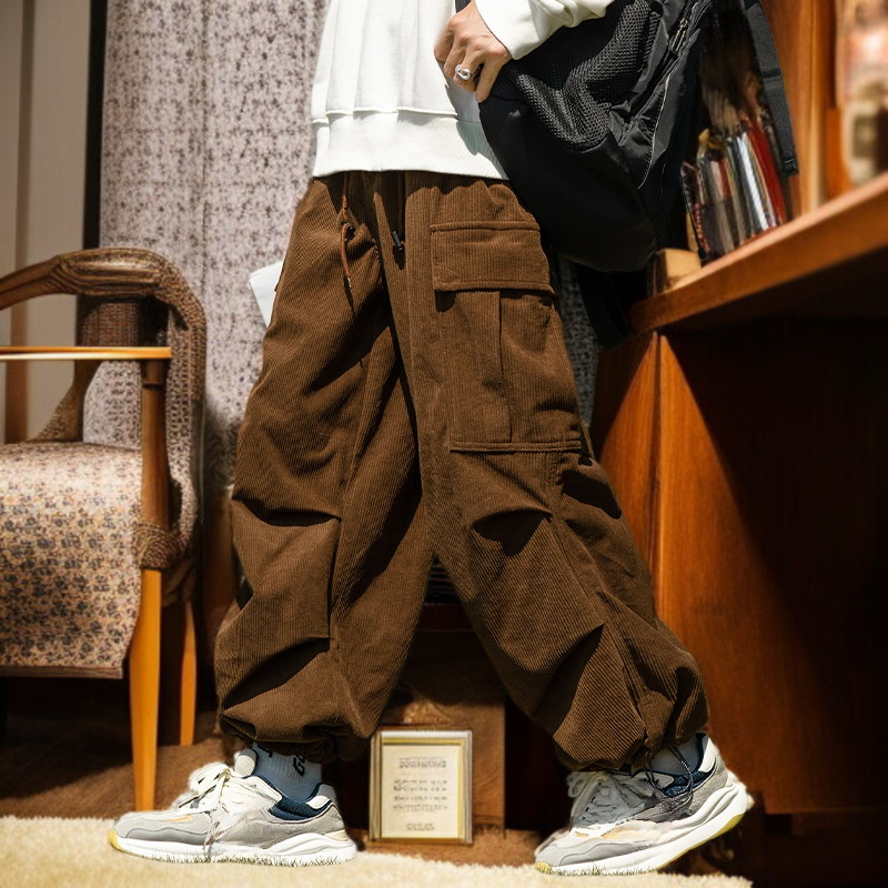 カップル秋冬コーデュロイストレートワイドパンツパンツメンズカジュアルワークパンツアーミーグリーンワイドパンツ