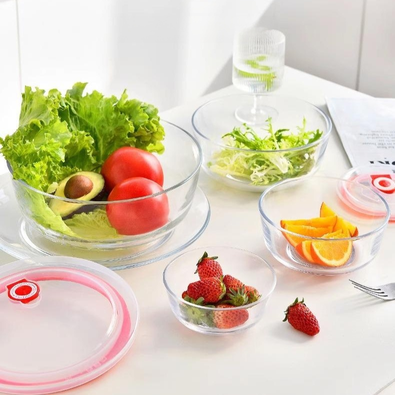 Bol de ensalada de frutas transparente de vidrio grueso