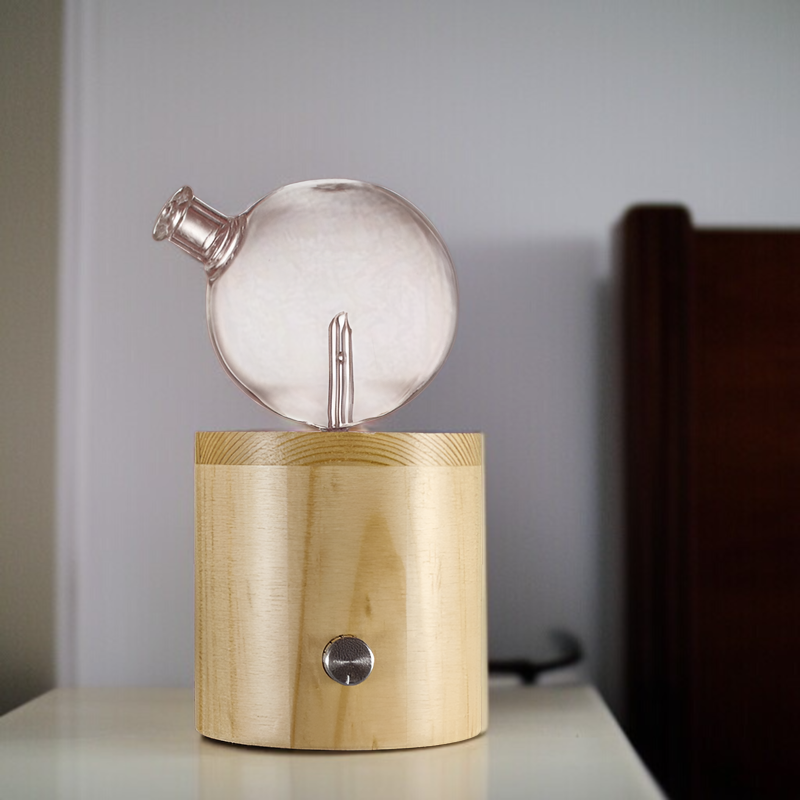 ノブでミスト量を調節できる、水不要の無垢材製エッセンシャルオイルアロマセラピーディフューザー。室内空気浄化にも。低騒音、間接照明、カラフルなLEDライト、自動電源オフ機能を備えたアロマセラピーディフュ