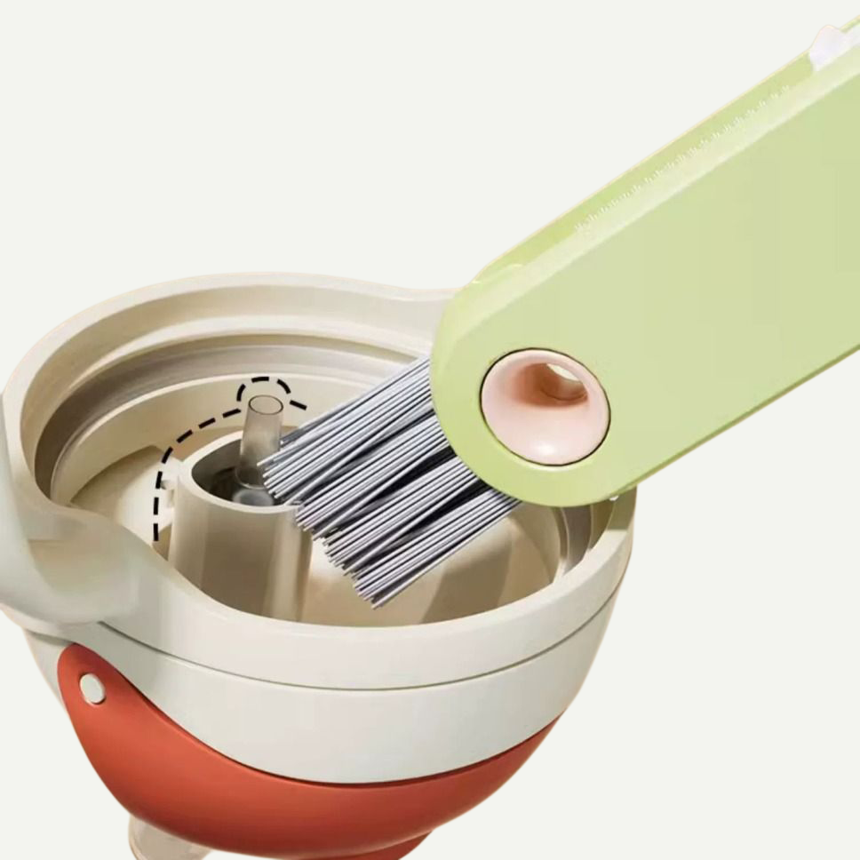 Three-in-one brush for cleaning bottles, nipples, and cups