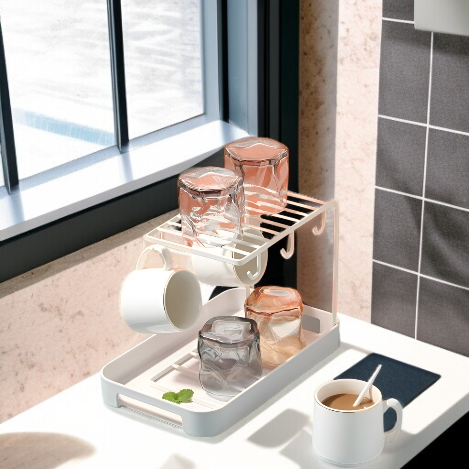 カップラック、ウォーターカップ収納ラック、カップ収納、ドレンカップ仕切りラック、ティーセット収納ラック、逆さまのコーヒーカップバー