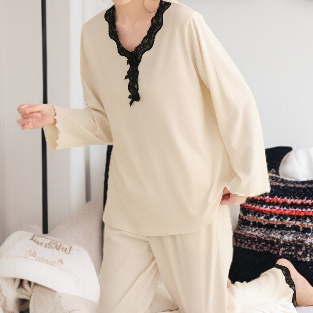 時尚簡約圓領睡衣上衣