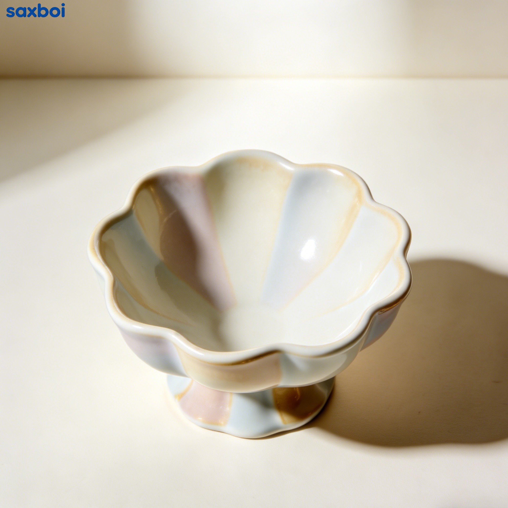 ストライプ柄のステム付き陶器ボウル（5個）