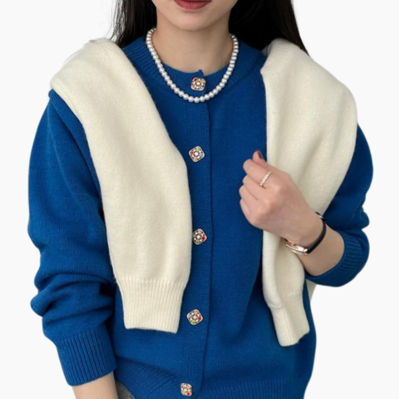 여성 레드 니트 카디건 싱글 큐빅 니트 카디건 버튼 여성 레드 카디건